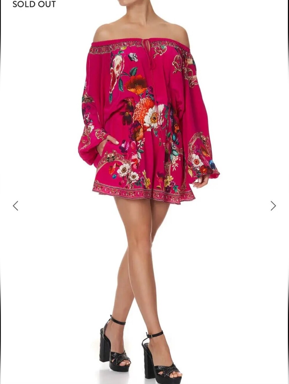 Camilla Drop Shoulder Frill Playsuit Apple Eyed Silk Fuscia Hot Pink Small New